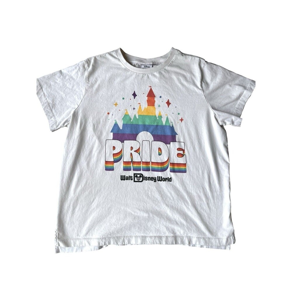 Disney Pride Collection Walt Disney World Rainbow Castle T-Shirt White Womens M